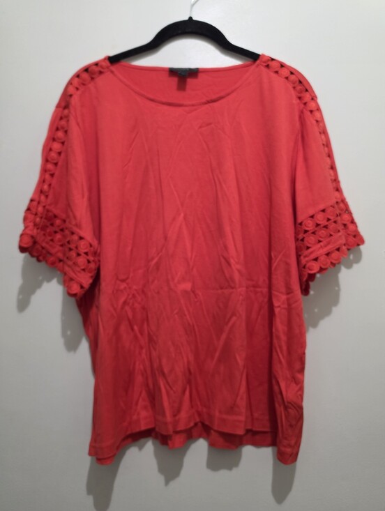 J. Crew Tops - J. Crew Bright Red Crochet Sleeve Short-Sleeve Top
